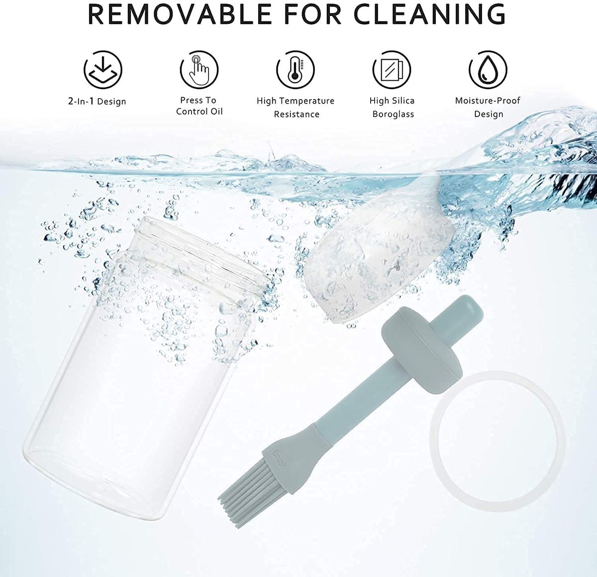 230ml Glass Oil Dispenser Bottle with Silicone Basting Brush | Leakproof Cooking Oil Bottle for BBQ & Baking
