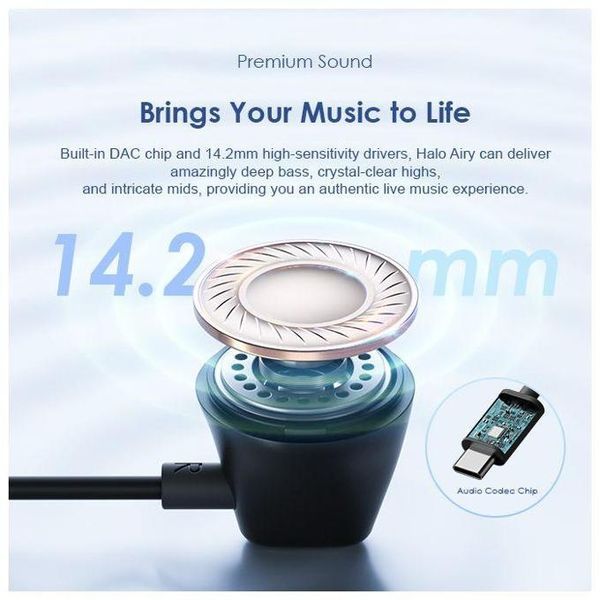 Oraimo Halo Airy OEP-650 USB-C Wired Earphones with Mic | Half In-Ear Type-C Headphones