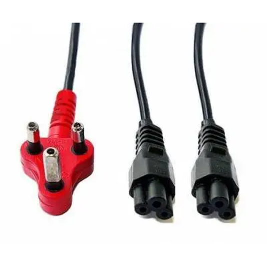 South African 3-Pin Plug to Dual IEC C5 Cloverleaf Power Cable Splitter | Type M Plug to Dual - Black