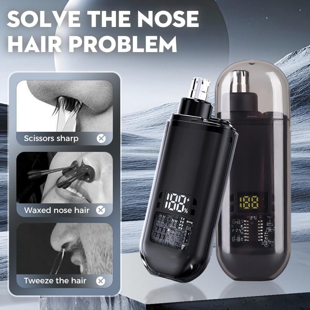 Smart Electric Nose & Ear Hair Trimmer with LED Digital Display - Rechargeable Precision Grooming Tool for Men & Women
