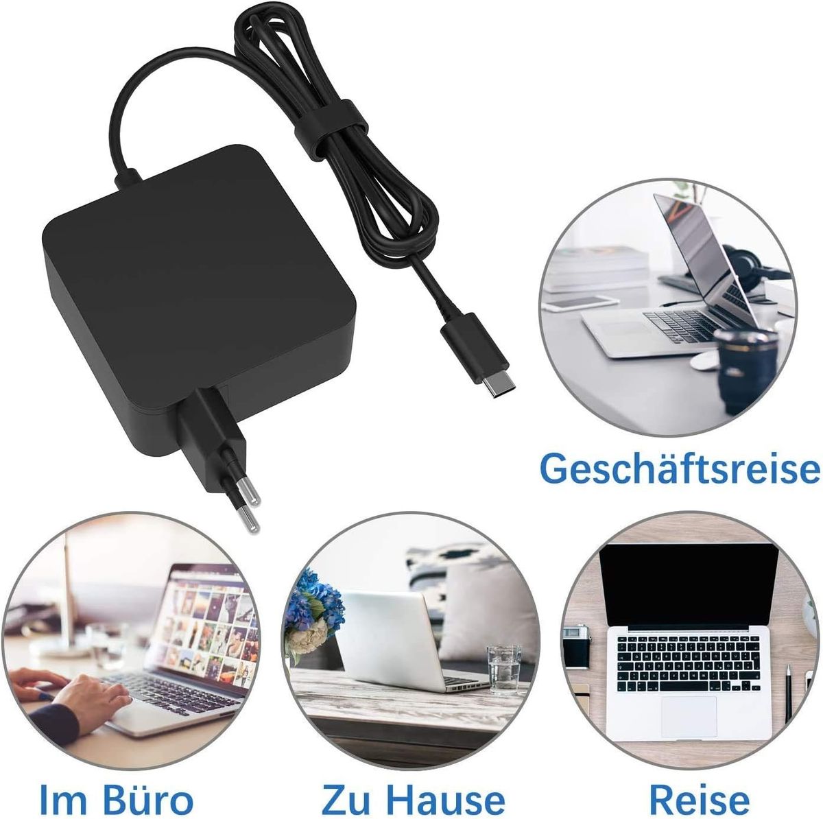 Universal 65W USB-C Laptop Charger | Type-C PD Fast Charging Power Adapter Compatible with HP, Dell, Lenovo, ASUS, Acer, Huawei, MacBook & More