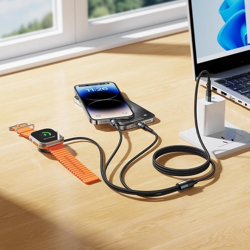 HOCO CW46 3-in-1 Charging Cable USB-C to USB-C, Lightning & Micro USB Fast Charging Cable