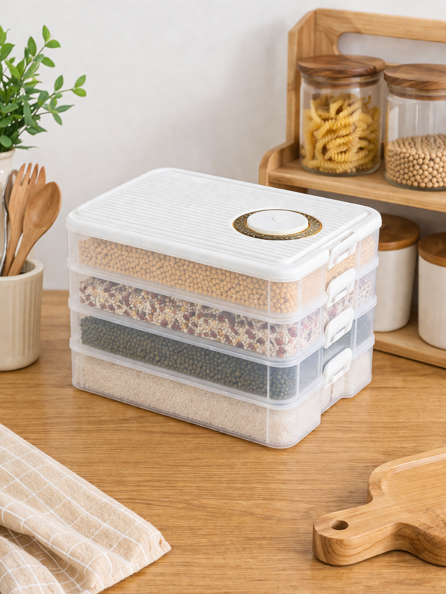 4 Tier Stackable Food Storage Containers with Freshness Valve Lid | BPA Free Kitchen Organizer Box LD-115