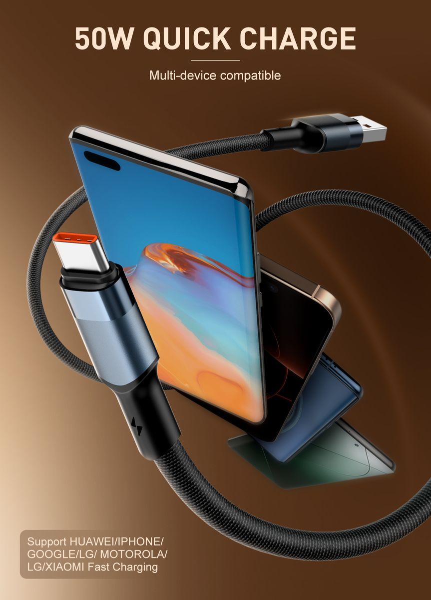 LDNIO LS352 USB-A to USB-C 50W Fast Charging Cable 2M | Braided Data Sync Cable