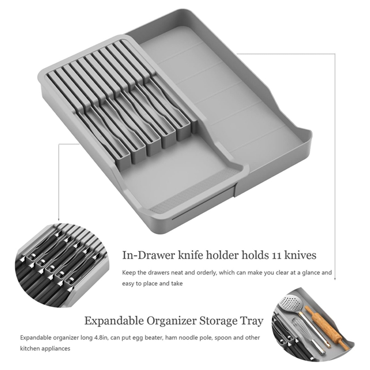 Expandable Kitchen Knife Drawer Organizer Tray | Cutlery & Utensil Storage Holder Insert