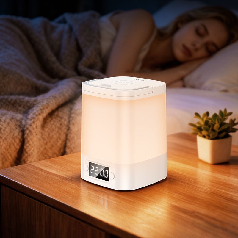 HOCO HX15 Portable Rechargeable LED Night Light with Digital Clock | Touch Control Bedside Lamp