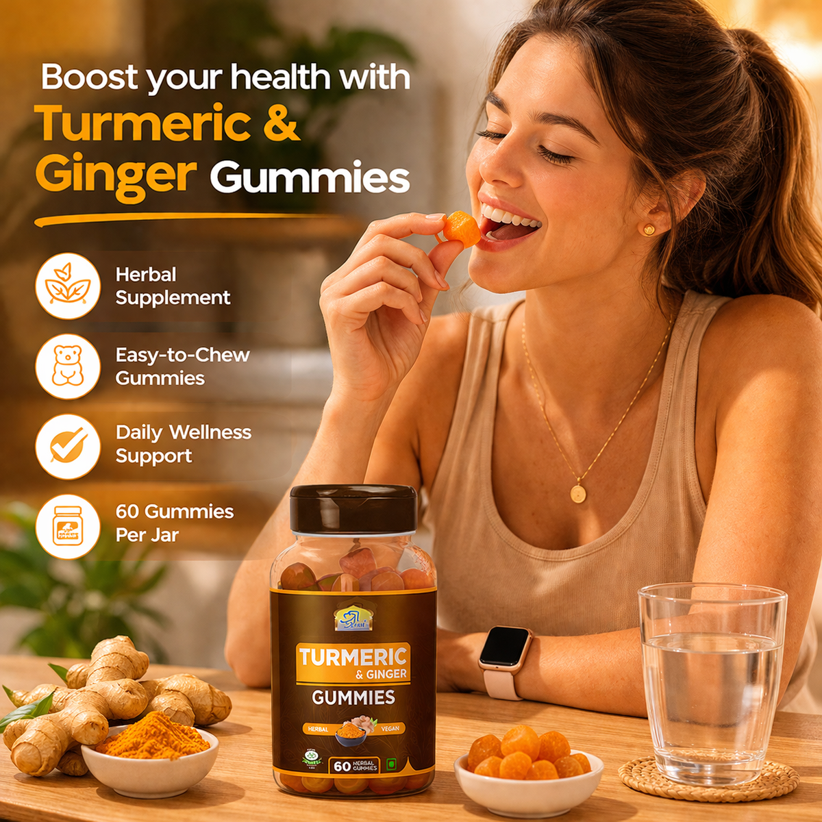 Al Khair Turmeric & Ginger Gummies 60 Count | Vegan Herbal Dietary Supplement Gummies