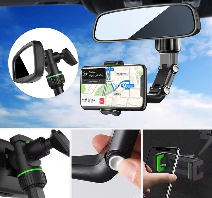 HOCO DCA15 360° Rotating Rearview Mirror Car Phone Holder – Universal Adjustable Smartphone Mount