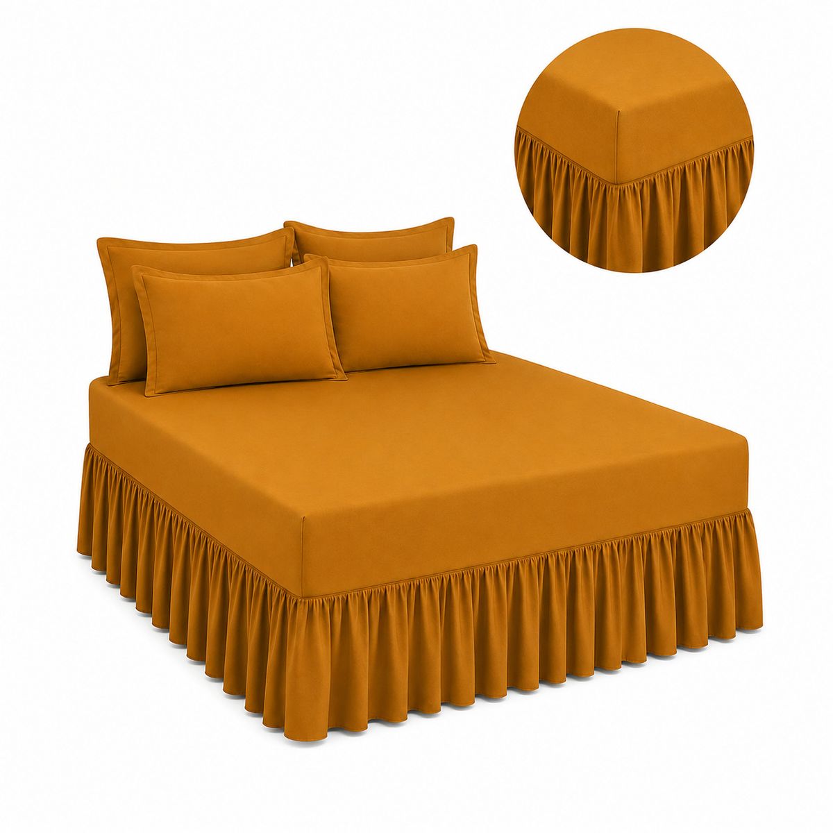 Queen Size Frilled Fitted Sheet Set with 4 Pillow Covers – Soft Ruffled Bed Sheet Set