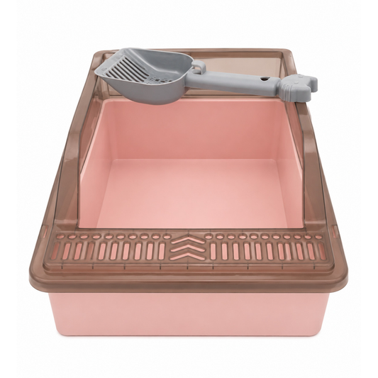 Enclosed Cat Litter Box with Scoop – Covered Kitty Toilet & Cat Litter Tray, Pink