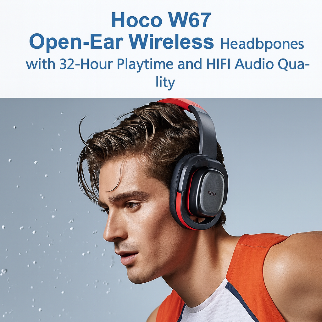 Hoco W67 Open-Ear Wireless Bluetooth Headphones | 32 Hours Playtime, Bluetooth 5.4, HiFi Stereo Sound & Built-in Microphone