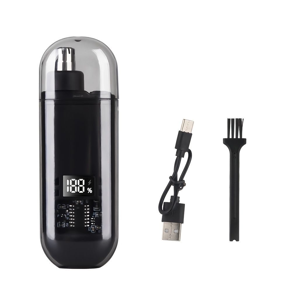 Portable USB Rechargeable Electric Nose & Ear Hair Trimmer with LED Digital Display for Men & Women