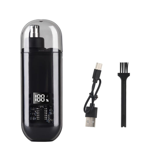 Portable USB Rechargeable Electric Nose & Ear Hair Trimmer with LED Digital Display for Men & Women