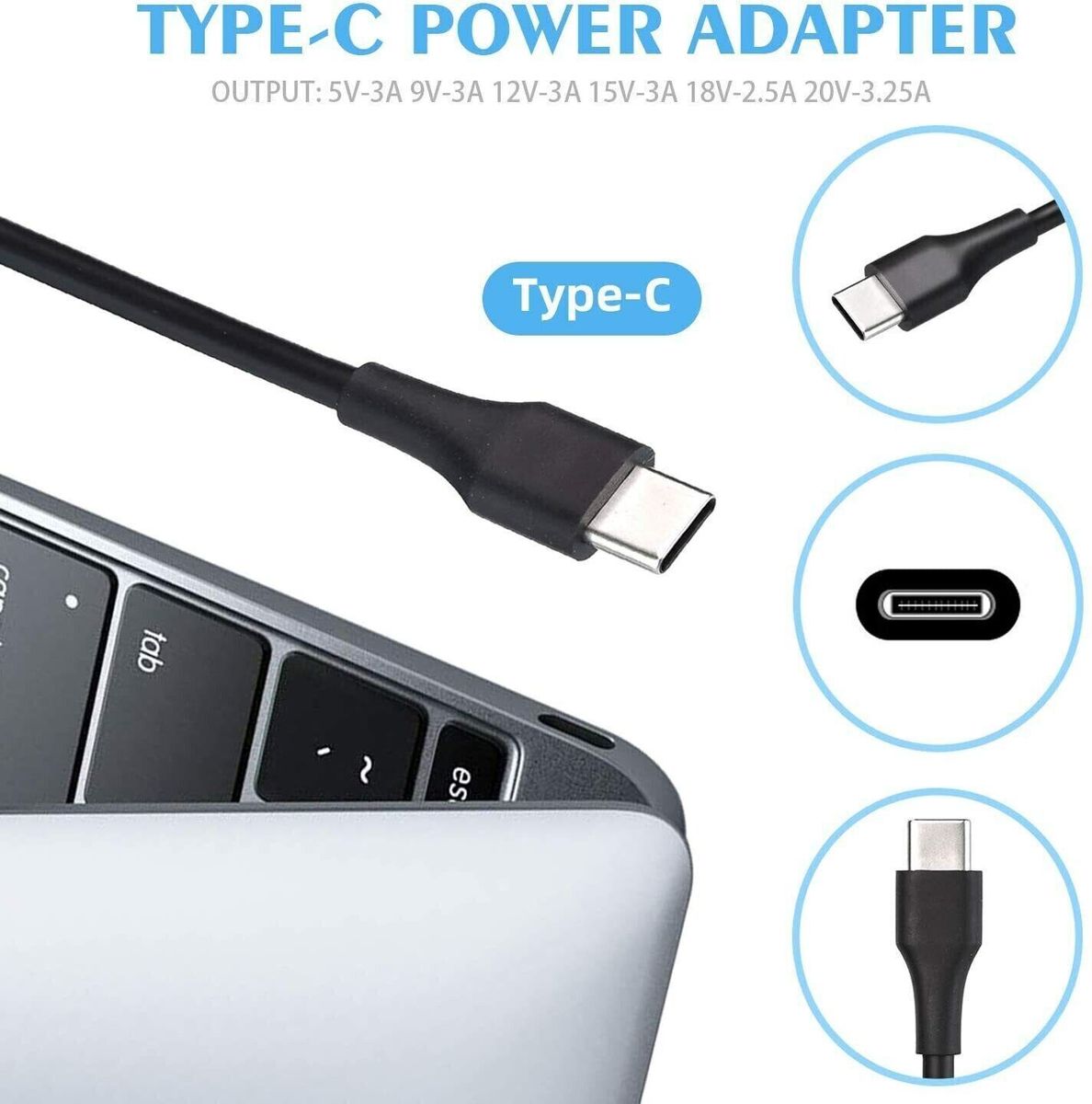 Universal 65W USB-C Laptop Charger | Type-C PD Fast Charging Power Adapter Compatible with Lenovo, Acer, ASUS, Dell, HP, Microsoft Surface & MacBook Air
