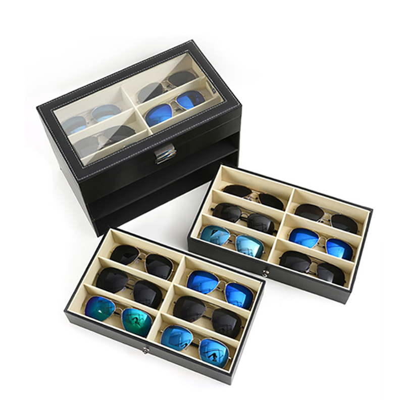 18-Compartment 3-Layer Glasses, Watch & Jewellery Storage Box with Lock - Premium Organizer Display Case