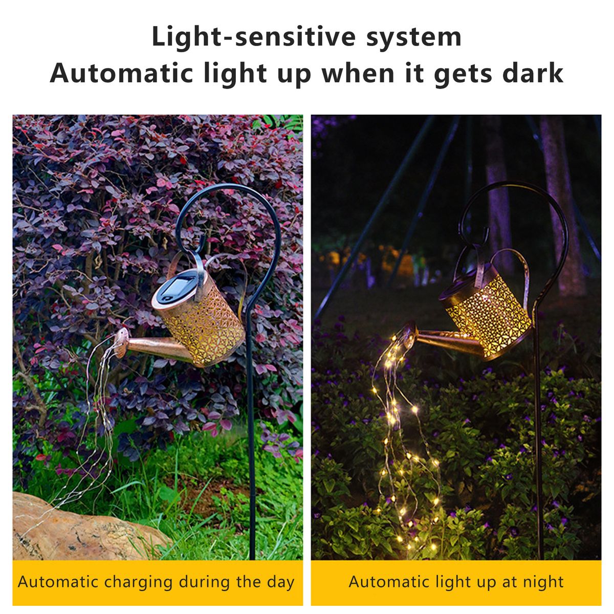 Outdoor Solar Watering Can Garden Light with LED Fairy String Lights | Waterproof Decorative Landscape Stake Lamp