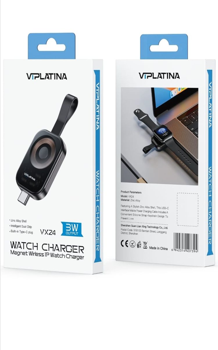 VIPLATINA VX24 Magnetic Wireless Watch Charger | USB-C Plug 3W Fast Charging Adapter for Smart Watches