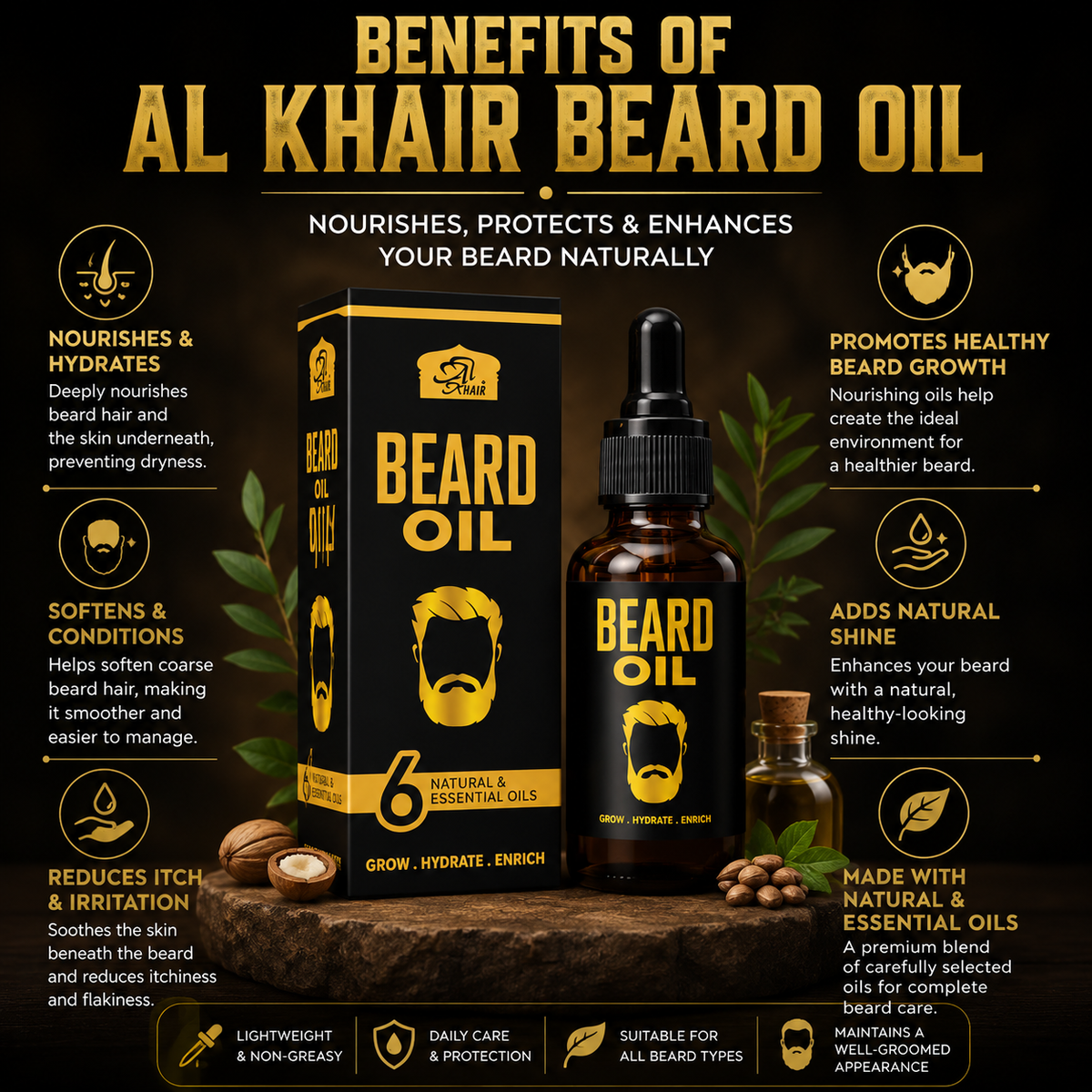 AL Khair Beard Oil 30ml - Natural Beard Growth, Softening & Conditioning Oil for Men