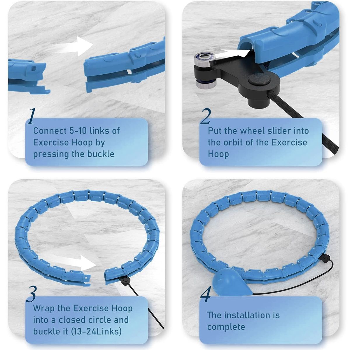 24 Knots Smart Weighted Hula Hoop for Adults – Adjustable Detachable Fitness Hoop for Waist Exercise & Home Workout – Blue