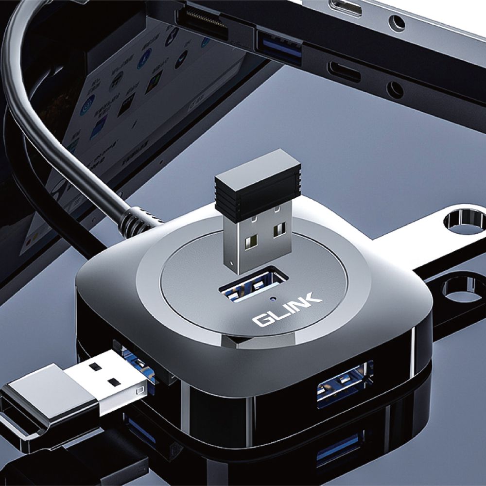 Glink GL-U02 USB 3.0 Hub 4-Port | SuperSpeed 5Gbps USB Splitter with 1.2m Cable for Laptop, PC & Mac