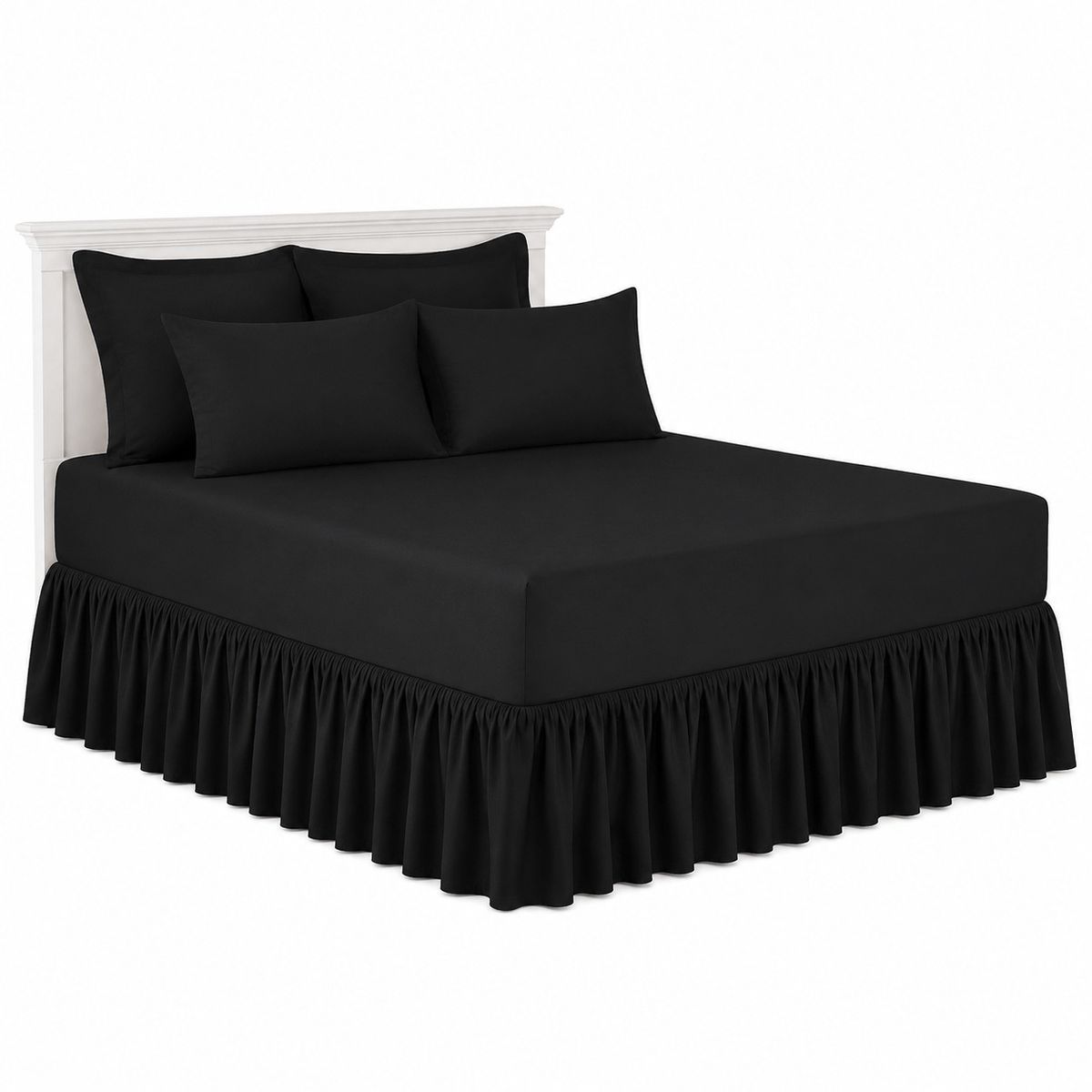 Queen Size Frilled Fitted Sheet Set with 4 Pillow Covers – Soft Ruffled Bed Sheet Set