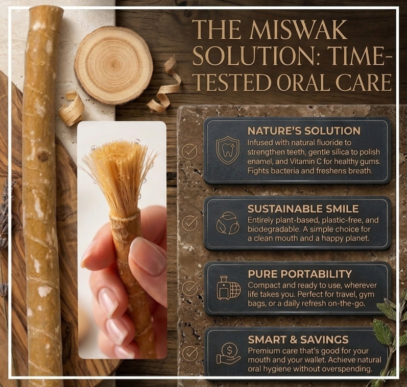 Al Khair Miswak Sticks Natural Arak Toothbrush - Pack of 5 | Organic Salvadora Persica Herbal Teeth Cleaning Sticks
