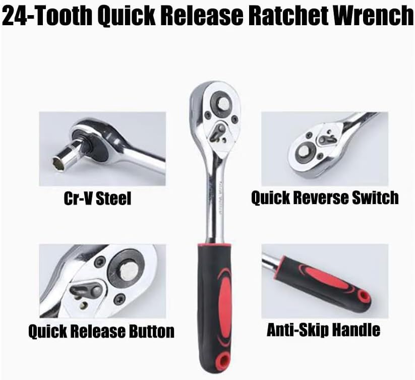 12-in-1 Socket Wrench Set with 1/2-Inch Drive Ratchet Spanner – Chrome Vanadium Steel Tool Kit for Car, Bike & Home Repair