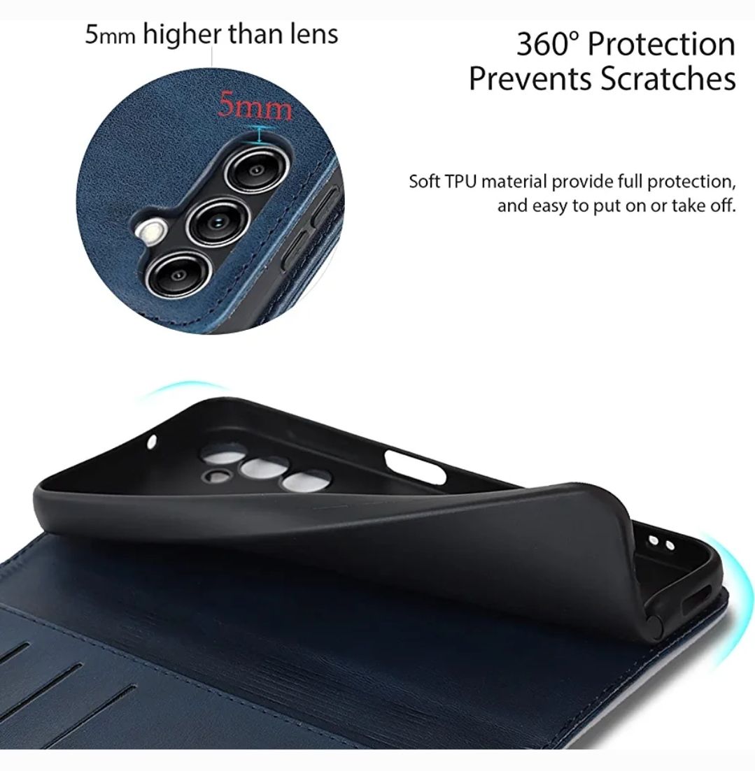 Magnetic Flip Leather Wallet Case for Samsung Galaxy A56 5G | Card Holder Stand Cover with RFID Protection - Black / Blue