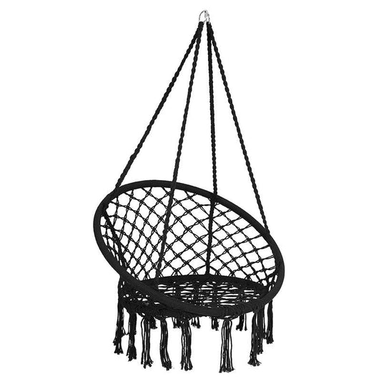 Macrame Hanging Chair Swing for Adults & Kids | Indoor Outdoor Cotton Rope Hammock Chair with Tassels