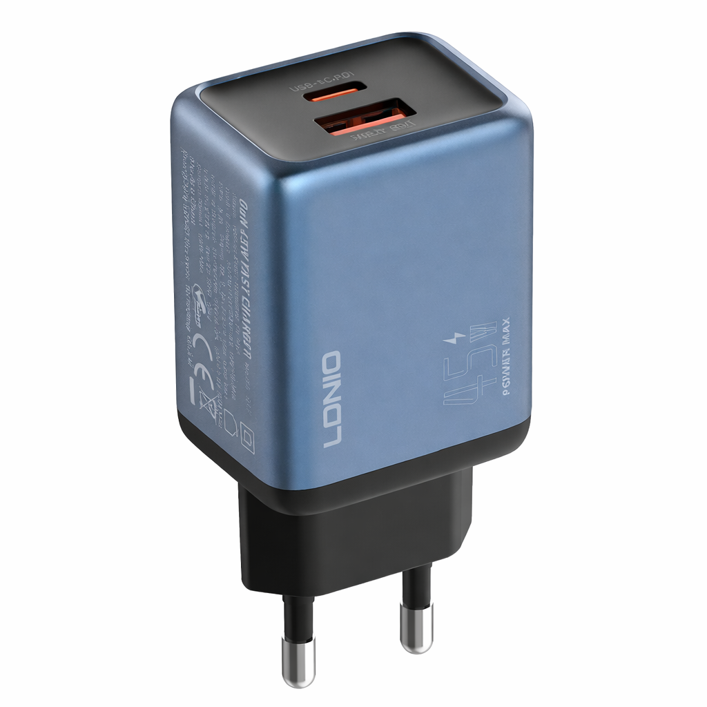 LDNIO Q12 45W Dual Port Fast Wall Charger | USB-C PD & USB-A QC3.0 Fast Charging Adapter