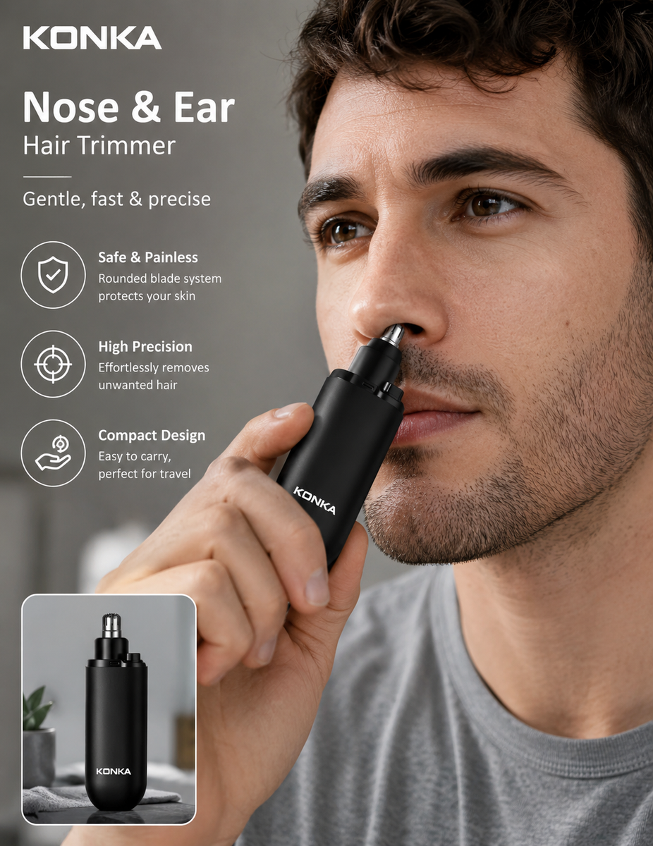 KONKA Rechargeable Nose & Ear Hair Trimmer - Portable Precision Grooming Tool for Men & Women