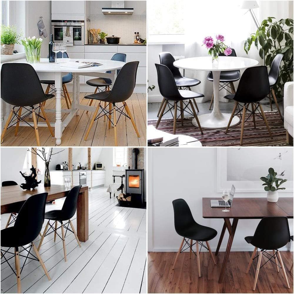 Modern Black Armless Dining Chair with Wooden Legs | Scandinavian Plastic Side Chair for Dining Room, Office & Café