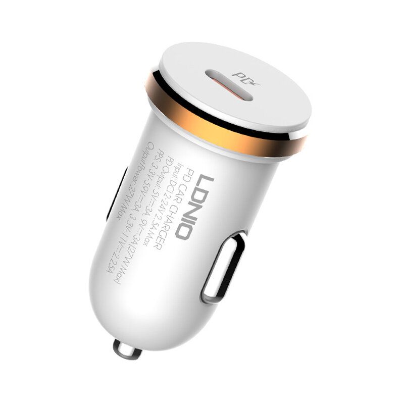 LDNIO C22Q 27W PD Fast Car Charger with USB-C to Lightning Cable (1M) | USB-C Power Delivery Car Adapter