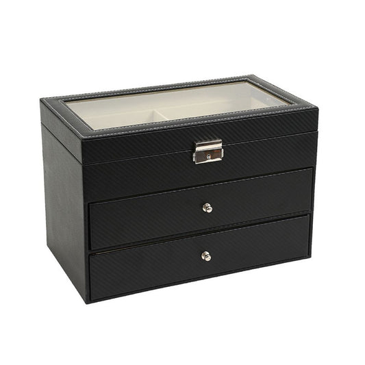 18-Compartment 3-Layer Glasses, Watch & Jewellery Storage Box with Lock - Premium Organizer Display Case