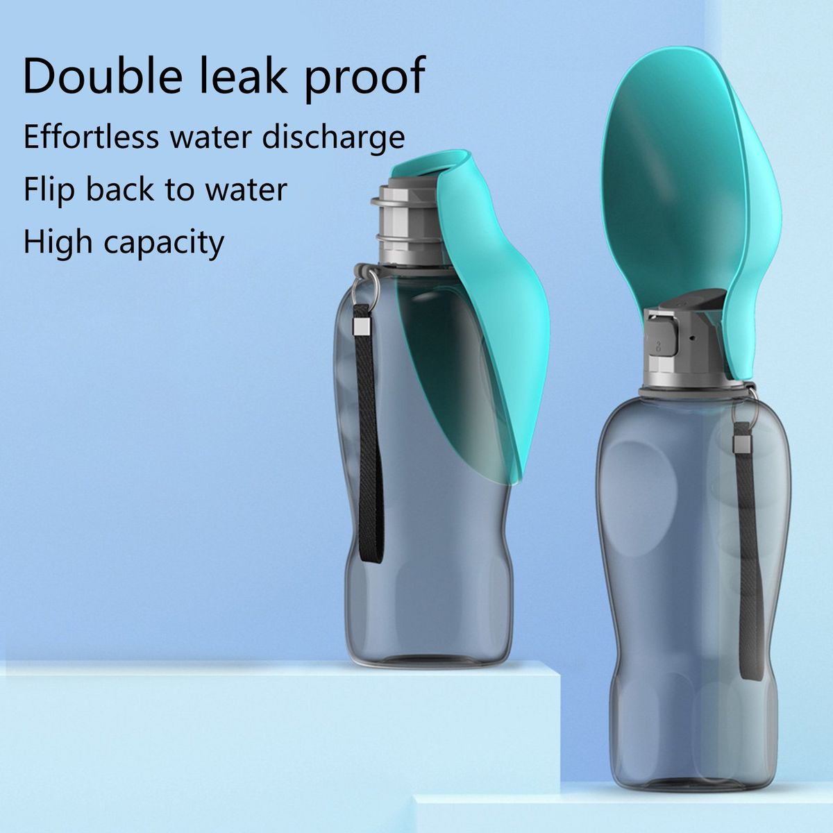 Portable Dog Water Bottle 800ml – Foldable Travel Water Bottle with Drinking Cup & Strap for Dogs
