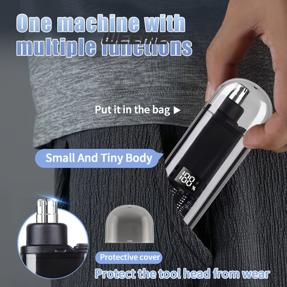 Portable USB Rechargeable Electric Nose & Ear Hair Trimmer with LED Digital Display for Men & Women