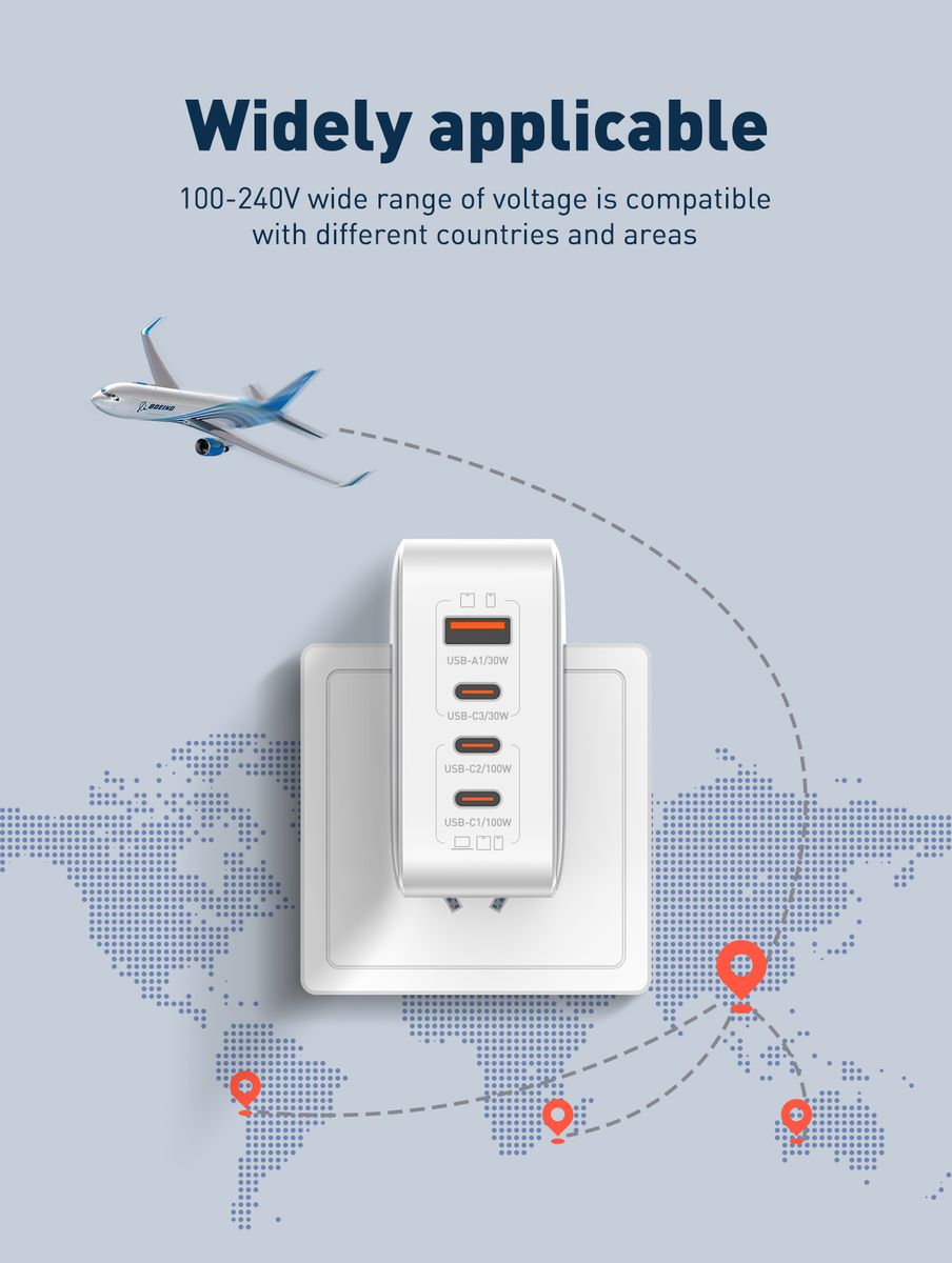 LDNIO Q408 100W GaN Fast Charger | 3 USB-C + 1 USB-A PD QC 4-Port Wall Charger