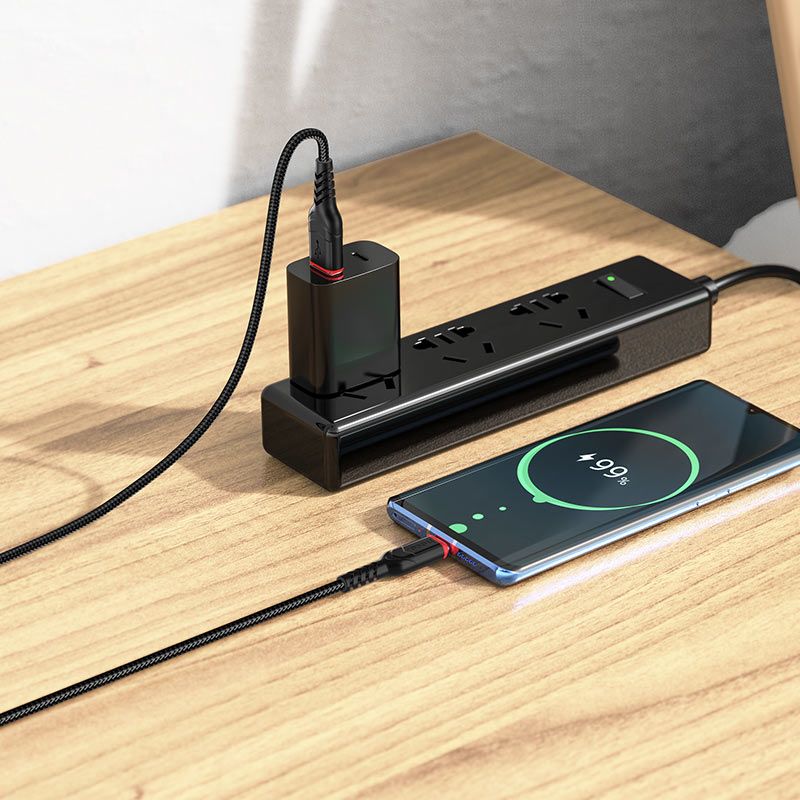 HOCO X59 Victory 60W USB-C to USB-C Fast Charging Data Cable 3M | Nylon Braided PD Type-C Charging Cable - Black