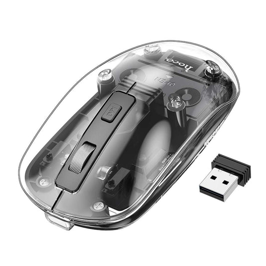 HOCO GM29 Transparent Wireless Mouse | Dual Mode Bluetooth 5.0 + 2.4G USB Optical Mouse with Adjustable DPI for Laptop, PC, Mac & Tablet