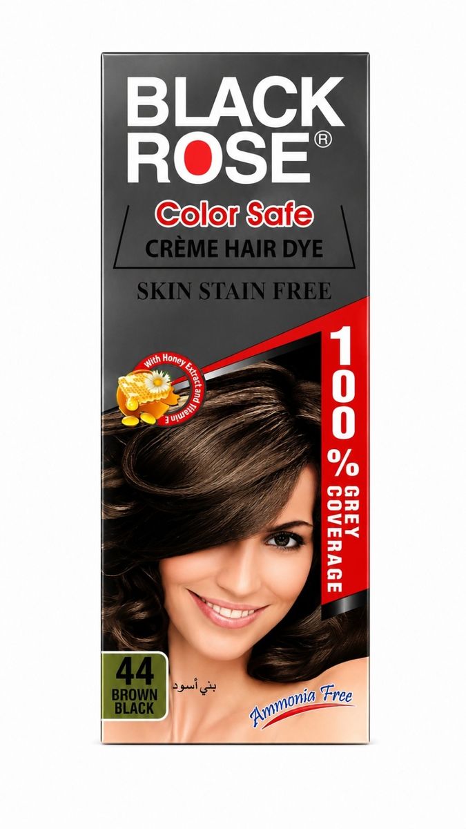 Black Rose Color Safe Crème Hair Dye 45 Black – Permanent Hair Color, 100% Grey Coverage, Ammonia Free