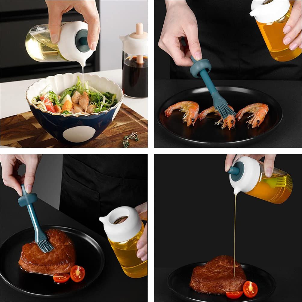 230ml Glass Oil Dispenser Bottle with Silicone Basting Brush | Leakproof Cooking Oil Bottle for BBQ & Baking