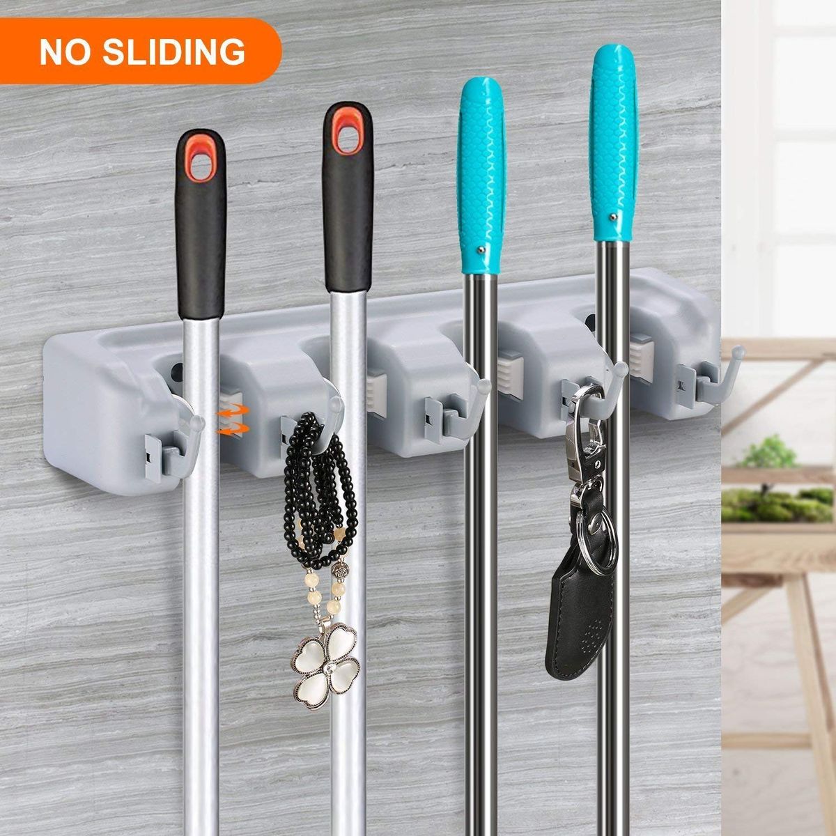 Heavy Duty Wall Mounted Mop & Broom Holder Rack Organizer | 6 Position Cleaning Tool Storage Rack