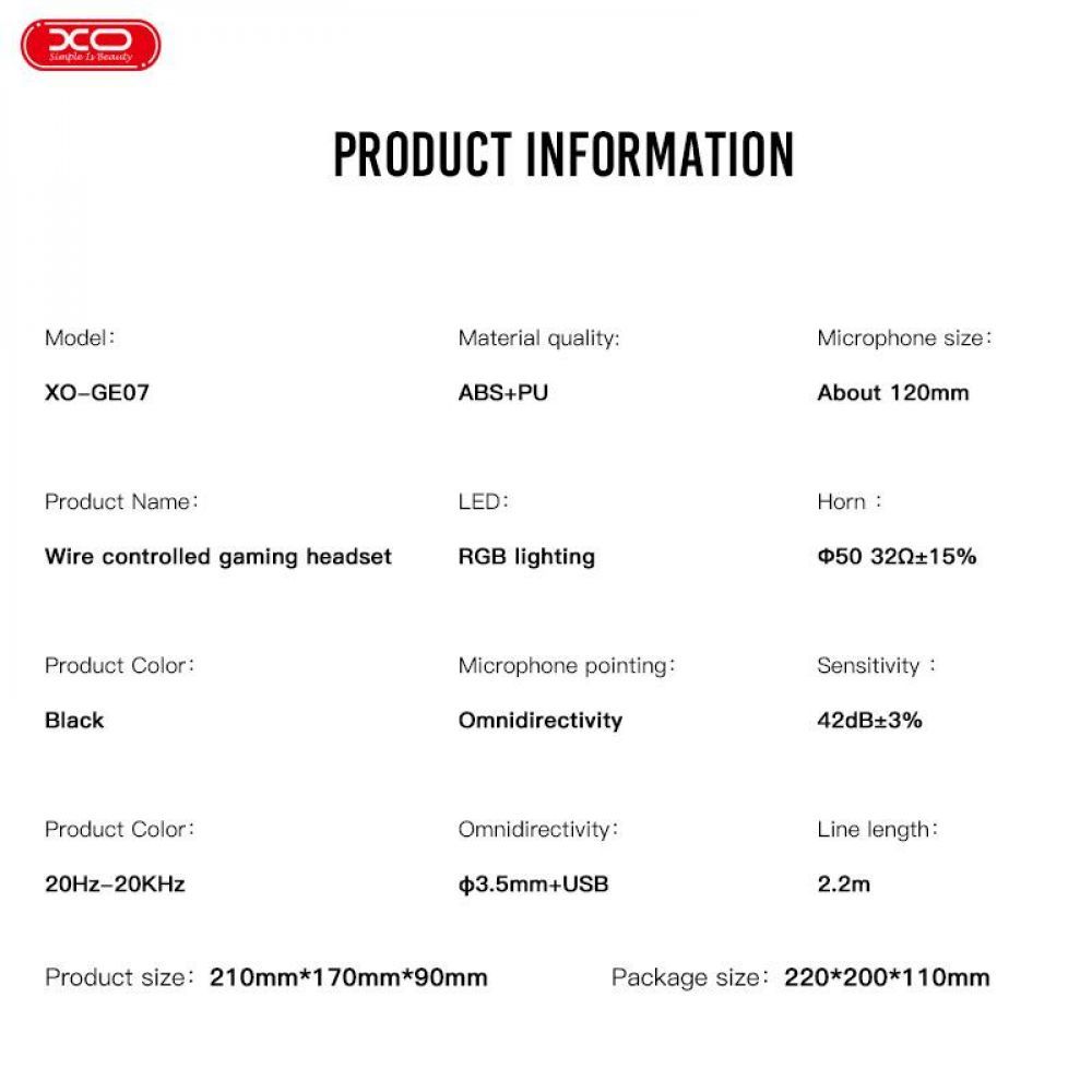 XO GE-04 RGB Wired Gaming Headset with Microphone, 50mm Drivers, USB + Dual 3.5mm