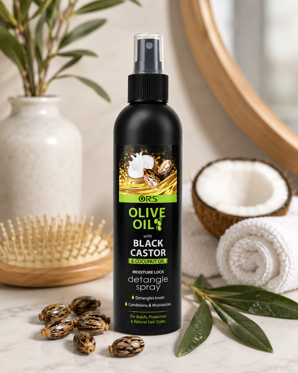 ORS Olive Oil Detangle Spray with Black Castor Oil & Coconut Oil | Moisture Lock Leave-In Hair Detangler | 250ml