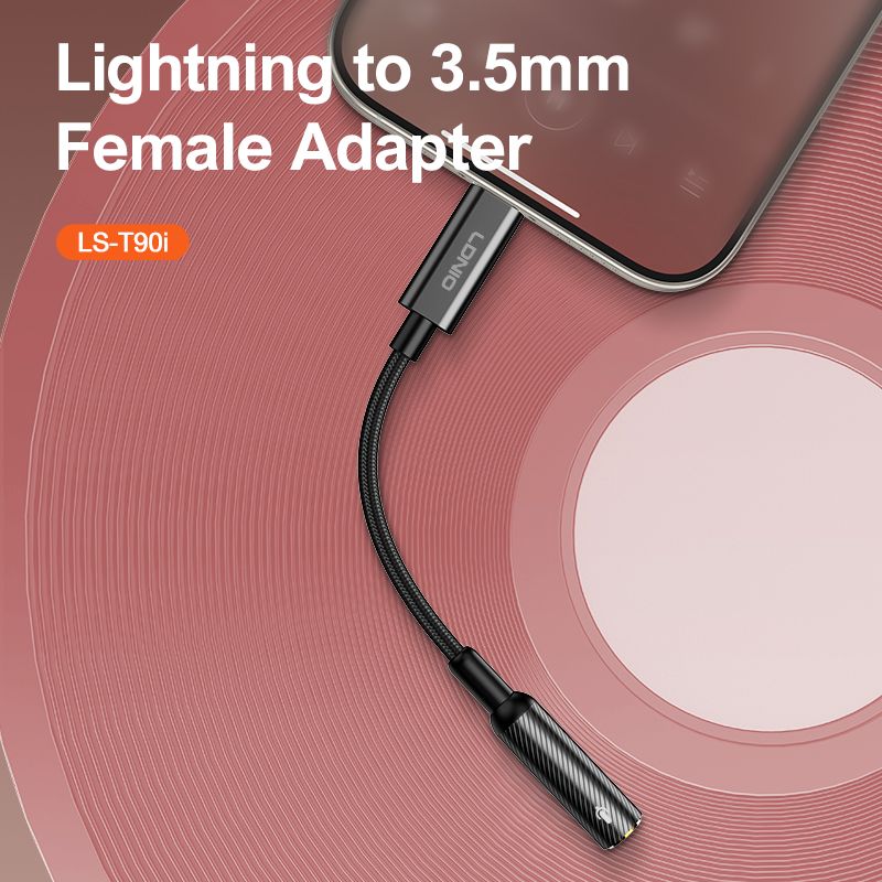 LDNIO LS-T90i Lightning to 3.5mm Audio Adapter Cable 130mm | Hi-Fi Headphone Jack Converter for iPhone & iPad