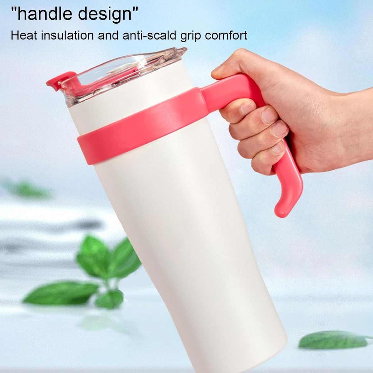 1.2L Double Wall Stainless Steel Insulated Travel Mug with Handle, Straw & Leakproof Lid | Large Vacuum Tumbler