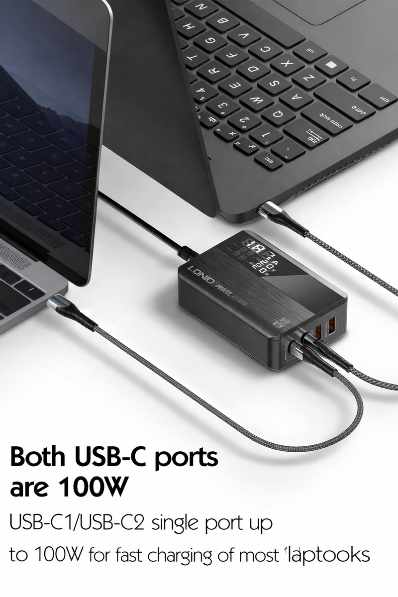 LDNIO A4809C 100W GaN Desktop Charger | 4-Port USB-C & USB-A Fast Charging Station with LED Display for Laptop, MacBook, iPhone & Android