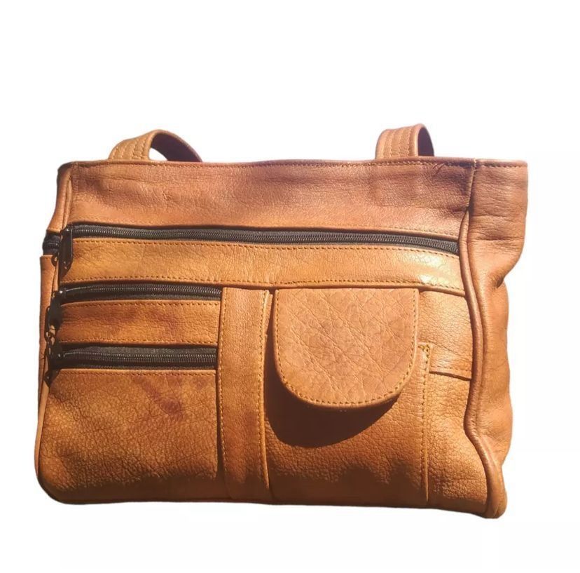 Genuine Leather Handbag for Women - Multi-Pocket Shoulder Tote Bag - Dark Brown