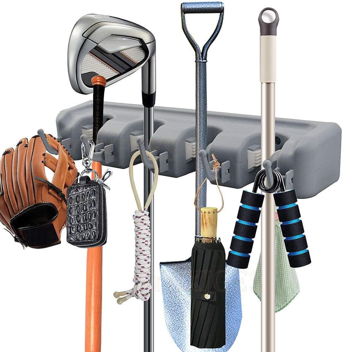 Heavy Duty Wall Mounted Mop & Broom Holder Rack Organizer | 6 Position Cleaning Tool Storage Rack