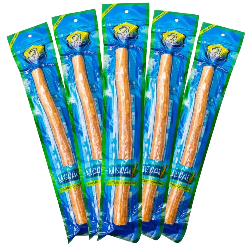 Al Khair Miswak Sticks Natural Arak Toothbrush - Pack of 5 | Organic Salvadora Persica Herbal Teeth Cleaning Sticks